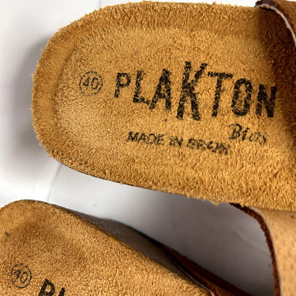 Plakton Bios Wedge Sandal Womens 40 Leather Suede Cork Strappy Slip On Coastal - Picture 8 of 8